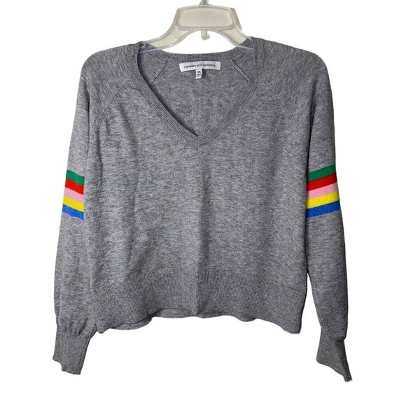 Cupcakes Cashmere Womens Sweater Size XS Gray Hazel Rainbow Boxy V Neck - Picture 1 of 8
